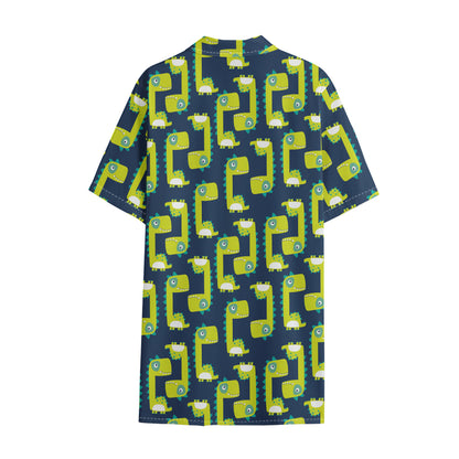 Little Green Dinosaur Pattern Print Cotton Hawaiian Shirt