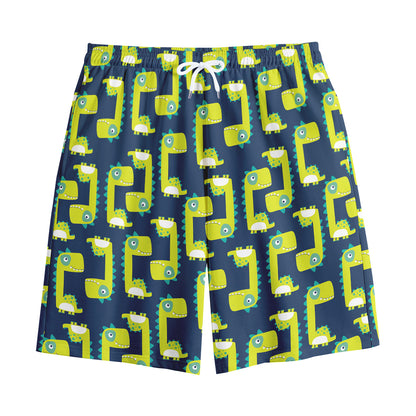 Little Green Dinosaur Pattern Print Cotton Shorts