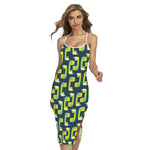 Little Green Dinosaur Pattern Print Cross Back Cami Dress