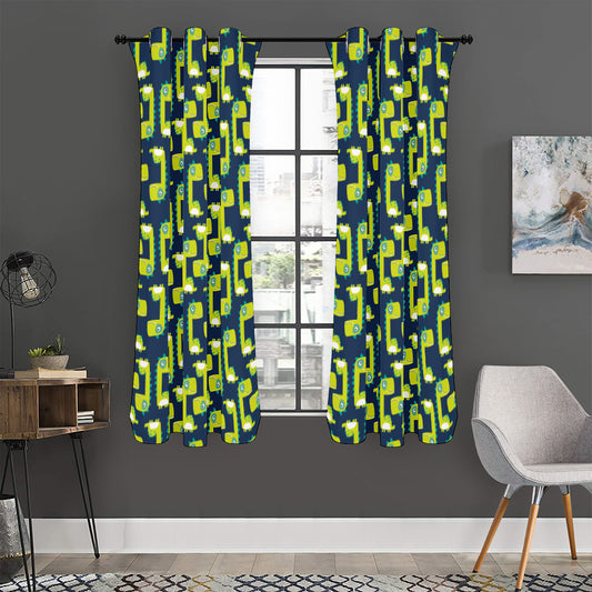 Little Green Dinosaur Pattern Print Curtain