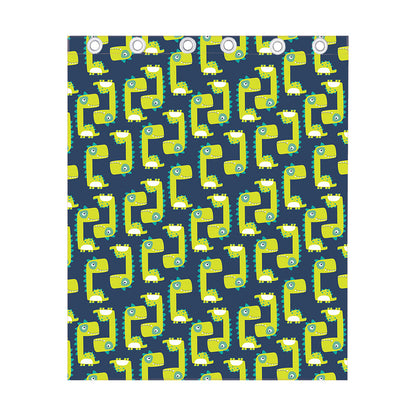 Little Green Dinosaur Pattern Print Curtain