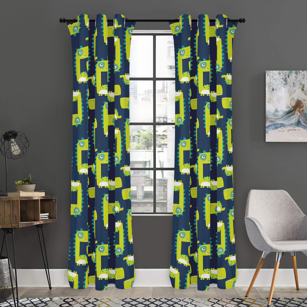 Little Green Dinosaur Pattern Print Curtain