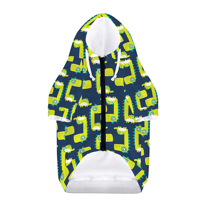 Little Green Dinosaur Pattern Print Dog Zip Up Hoodie