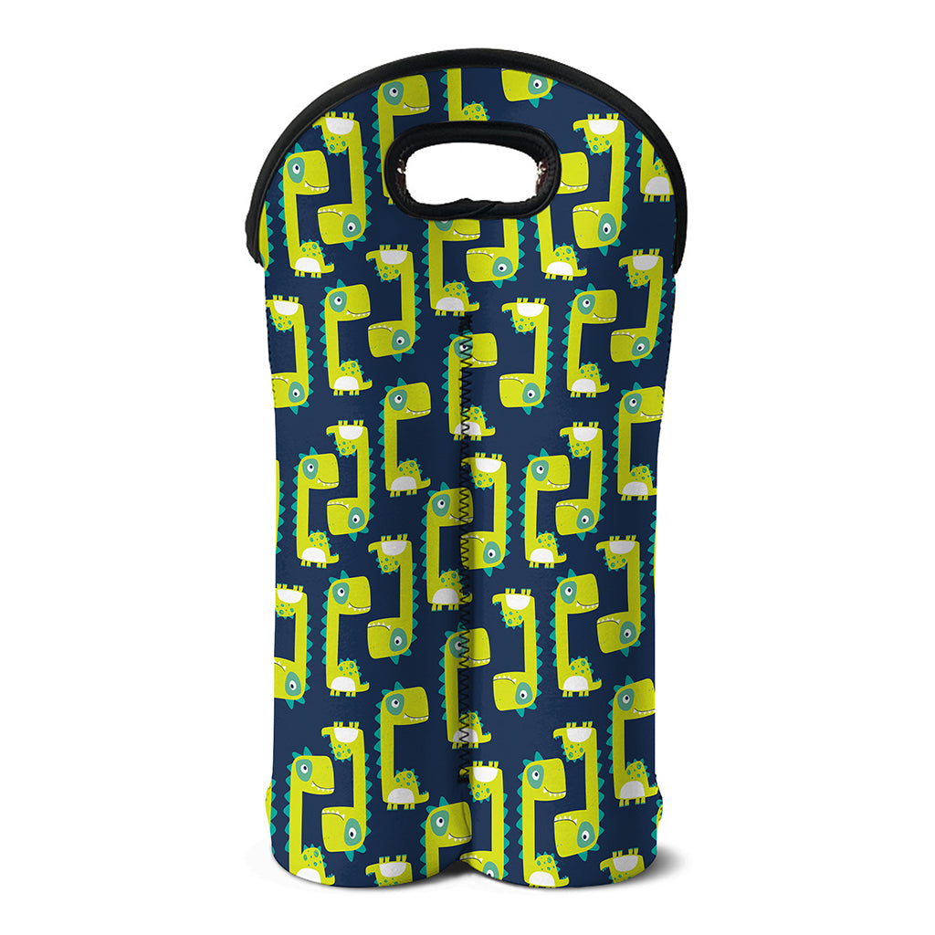 Little Green Dinosaur Pattern Print Double Neoprene Wine Tote