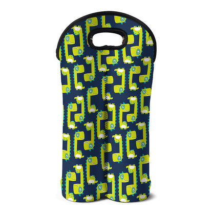 Little Green Dinosaur Pattern Print Double Neoprene Wine Tote