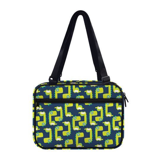 Little Green Dinosaur Pattern Print Double Strap Bible Bag