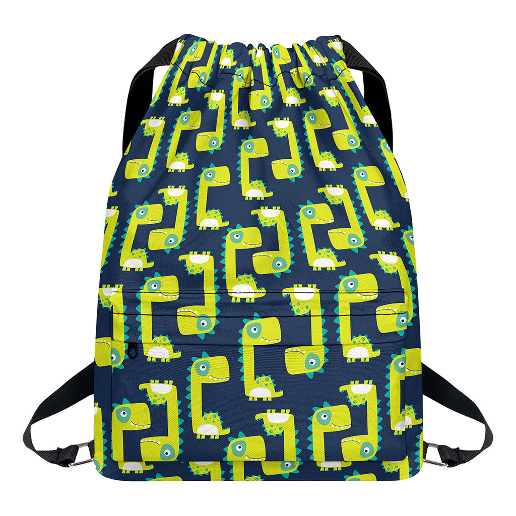 Little Green Dinosaur Pattern Print Drawstring Backpack