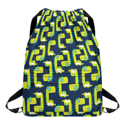 Little Green Dinosaur Pattern Print Drawstring Backpack