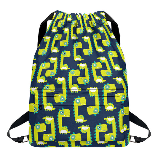 Little Green Dinosaur Pattern Print Drawstring Backpack