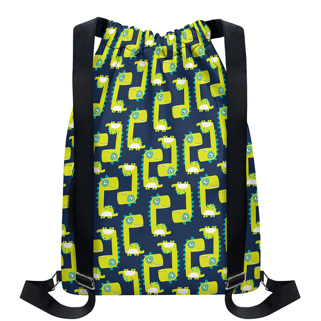 Little Green Dinosaur Pattern Print Drawstring Backpack