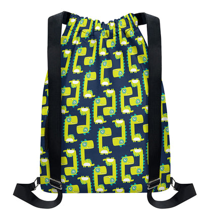 Little Green Dinosaur Pattern Print Drawstring Backpack