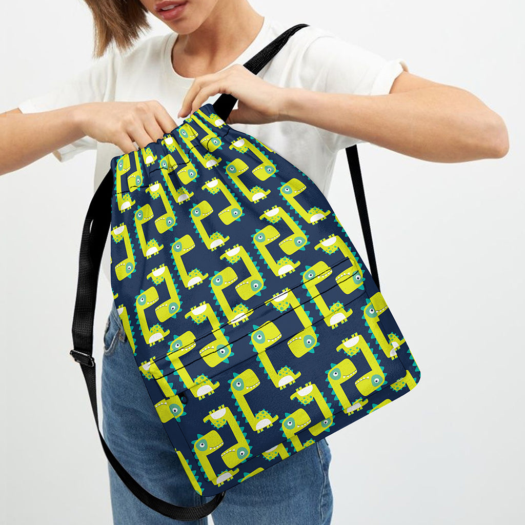 Little Green Dinosaur Pattern Print Drawstring Backpack