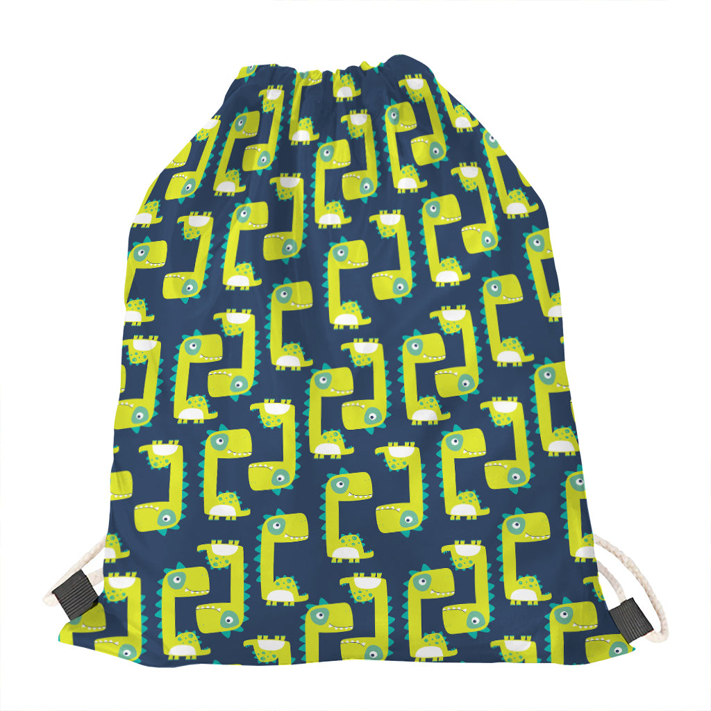 Little Green Dinosaur Pattern Print Drawstring Bag