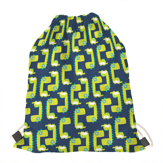 Little Green Dinosaur Pattern Print Drawstring Bag