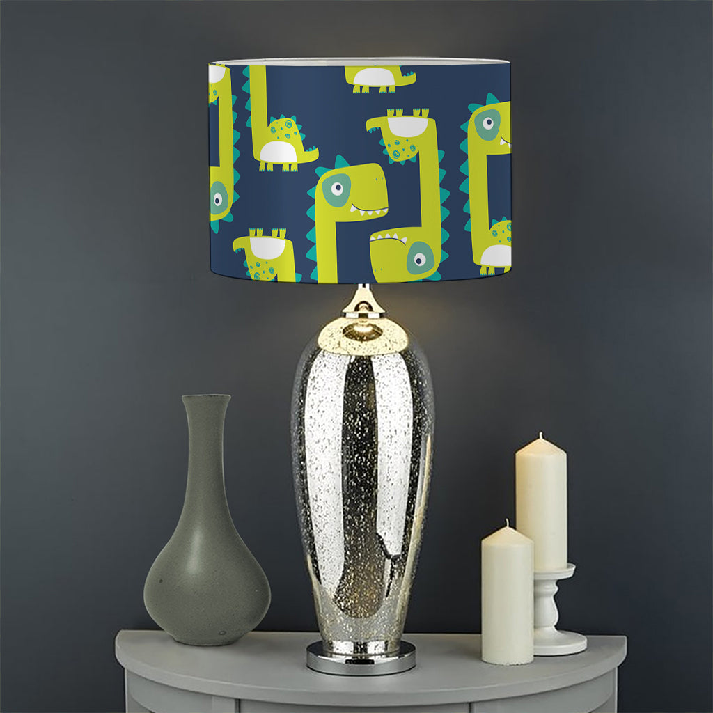Little Green Dinosaur Pattern Print Drum Lamp Shade