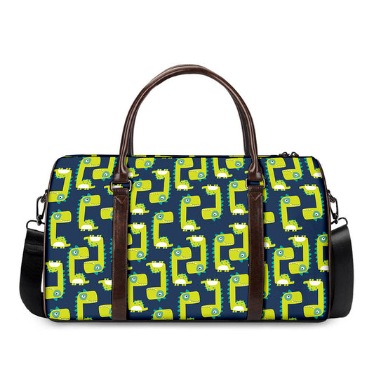 Little Green Dinosaur Pattern Print Duffle Bag