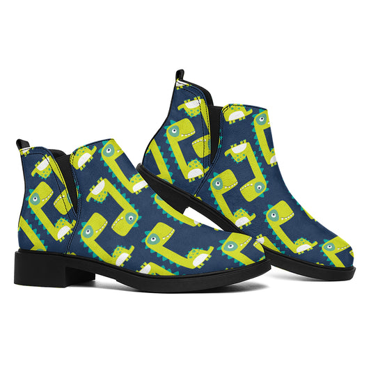 Little Green Dinosaur Pattern Print Flat Ankle Boots