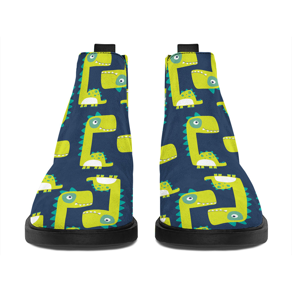 Little Green Dinosaur Pattern Print Flat Ankle Boots