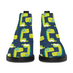 Little Green Dinosaur Pattern Print Flat Ankle Boots