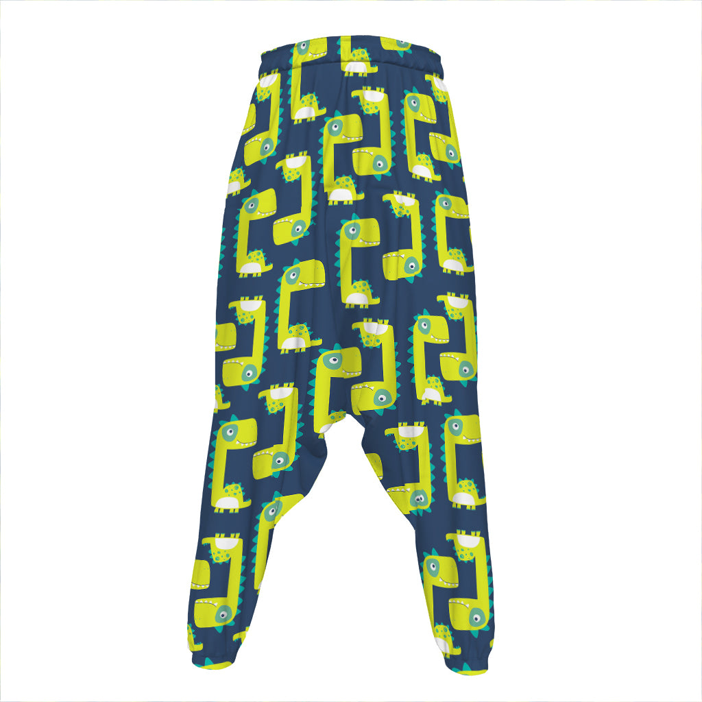 Little Green Dinosaur Pattern Print Hammer Pants