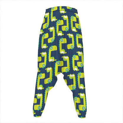 Little Green Dinosaur Pattern Print Hammer Pants