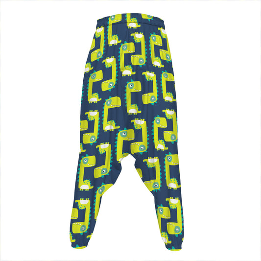 Little Green Dinosaur Pattern Print Hammer Pants