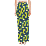 Little Green Dinosaur Pattern Print High Slit Maxi Skirt
