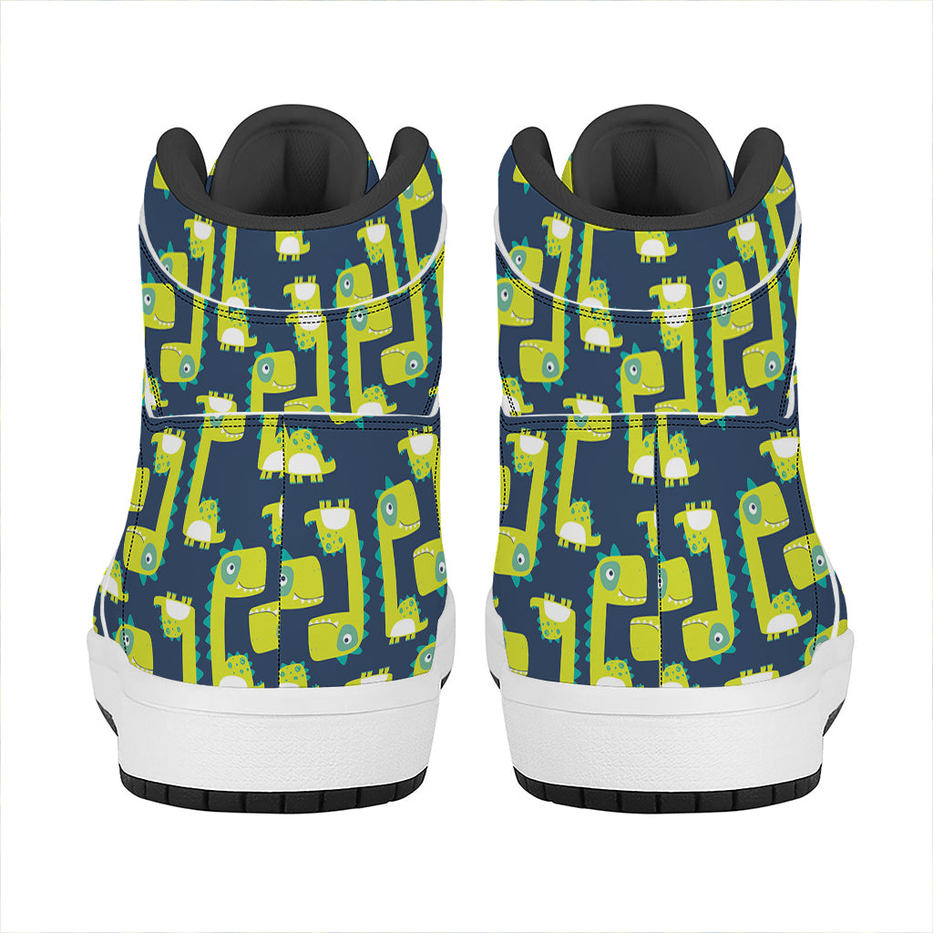 Little Green Dinosaur Pattern Print High Top Leather Sneakers