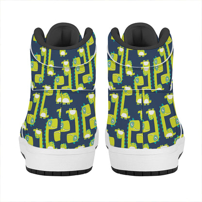 Little Green Dinosaur Pattern Print High Top Leather Sneakers