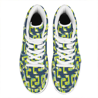 Little Green Dinosaur Pattern Print High Top Leather Sneakers