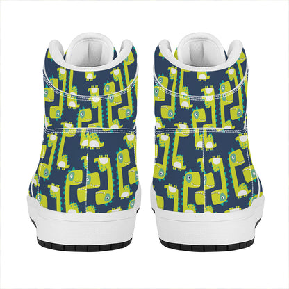 Little Green Dinosaur Pattern Print High Top Leather Sneakers