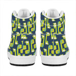 Little Green Dinosaur Pattern Print High Top Leather Sneakers