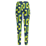 Little Green Dinosaur Pattern Print High-Waisted Pocket Leggings
