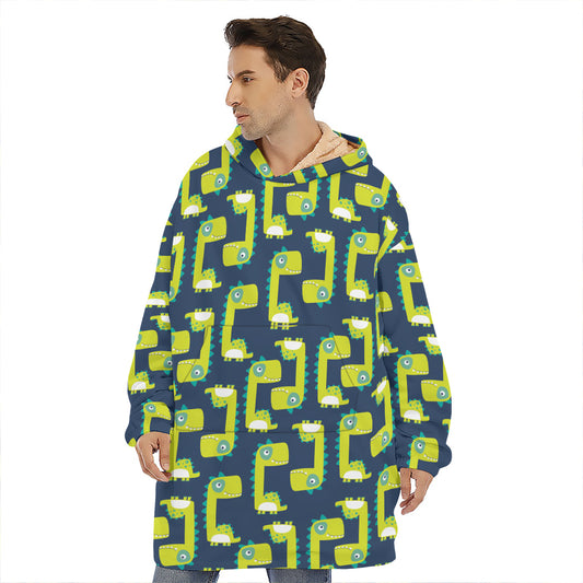 Little Green Dinosaur Pattern Print Hoodie Blanket