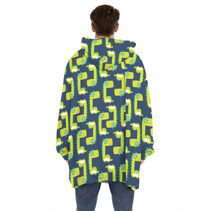 Little Green Dinosaur Pattern Print Hoodie Blanket