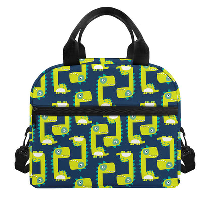 Little Green Dinosaur Pattern Print Insulated Lunch Bag