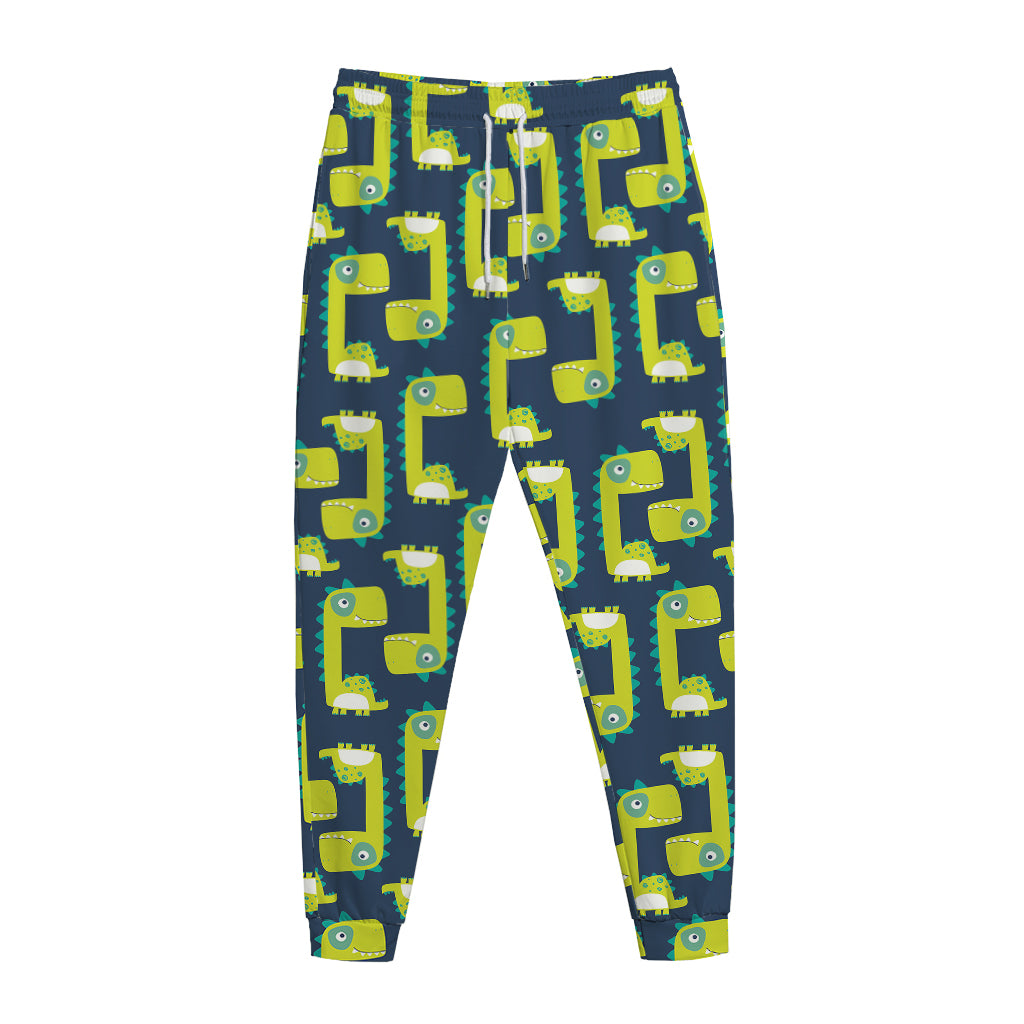 Little Green Dinosaur Pattern Print Jogger Pants