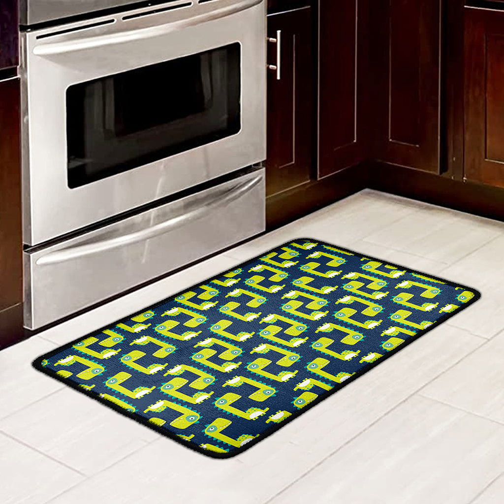 Little Green Dinosaur Pattern Print Kitchen Mat