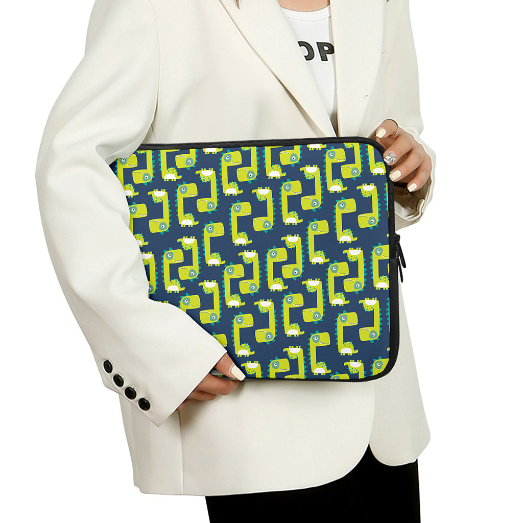 Little Green Dinosaur Pattern Print Laptop Sleeve