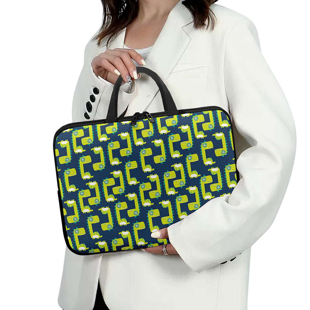 Little Green Dinosaur Pattern Print Laptop Sleeve With Handle