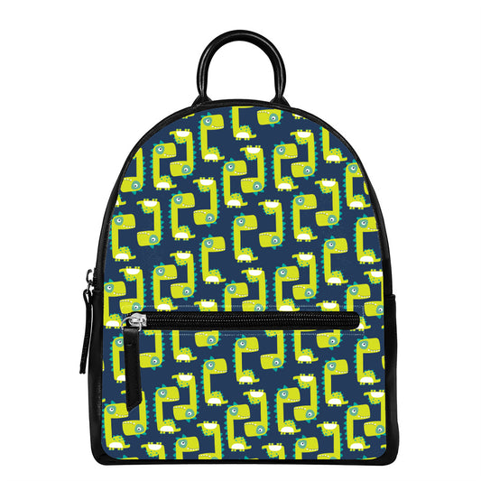 Little Green Dinosaur Pattern Print Leather Backpack