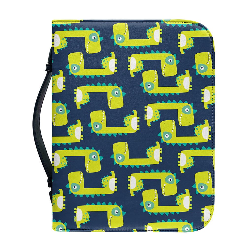 Little Green Dinosaur Pattern Print Leather Bible Cover