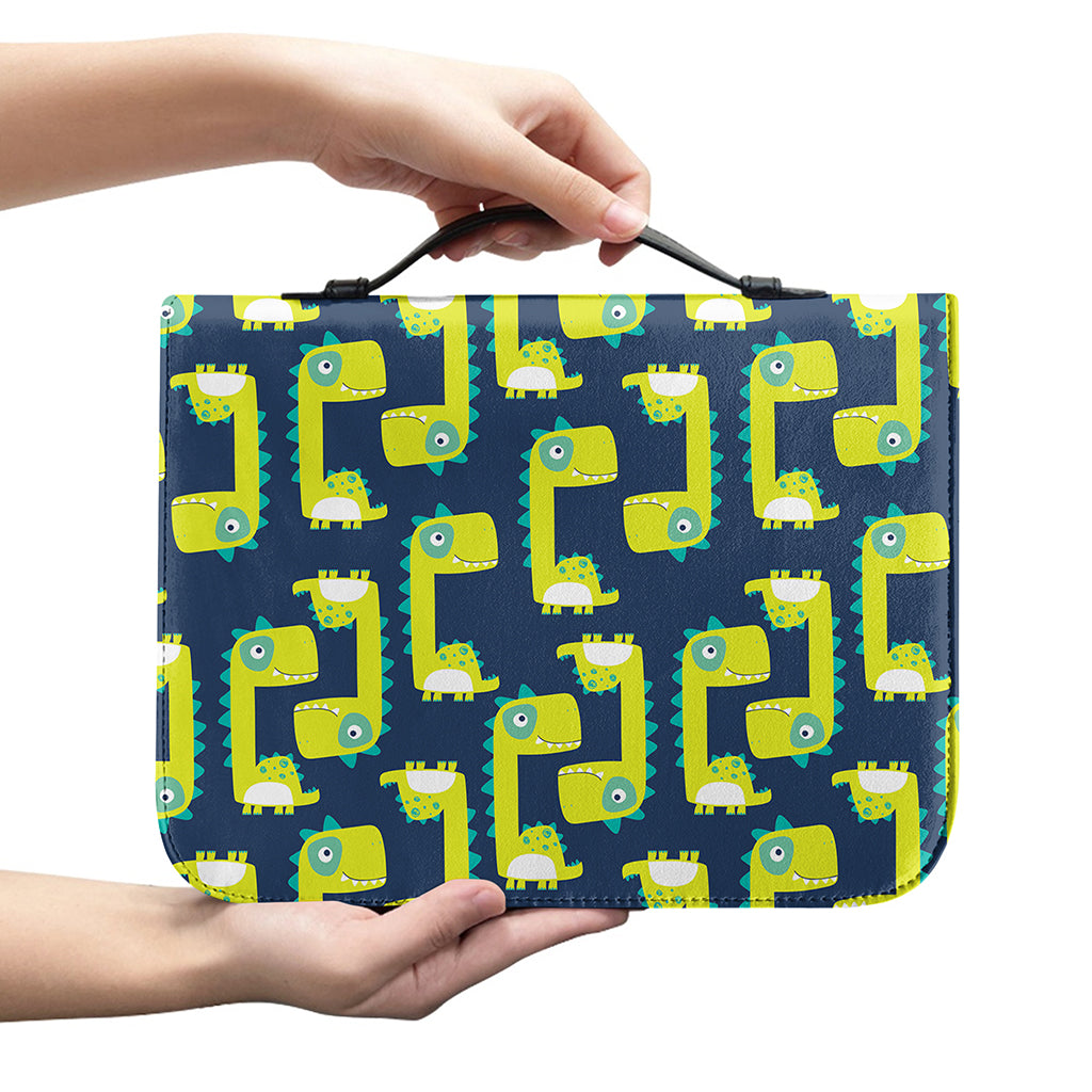 Little Green Dinosaur Pattern Print Leather Bible Cover