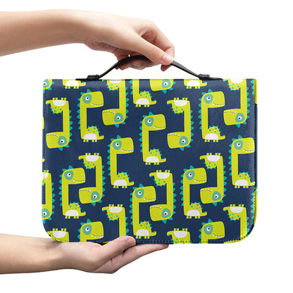 Little Green Dinosaur Pattern Print Leather Bible Cover