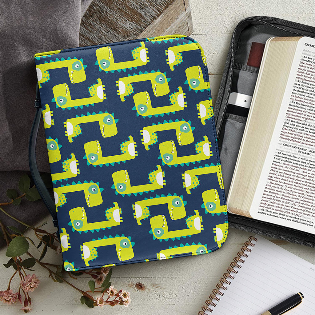 Little Green Dinosaur Pattern Print Leather Bible Cover