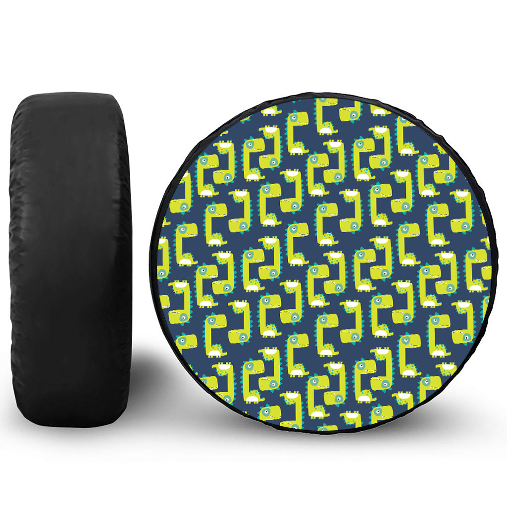Little Green Dinosaur Pattern Print Leather Spare Tire Cover
