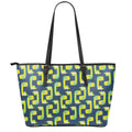 Little Green Dinosaur Pattern Print Leather Tote Bag With Zipper