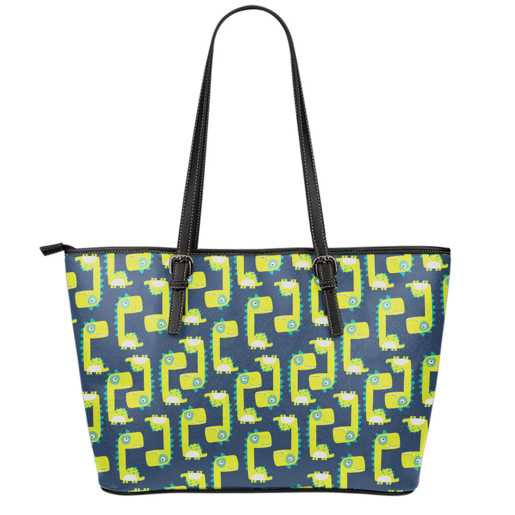 Little Green Dinosaur Pattern Print Leather Tote Bag
