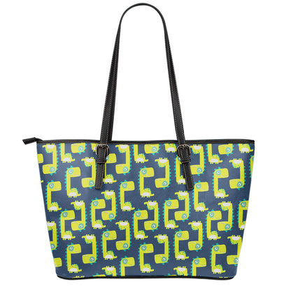 Little Green Dinosaur Pattern Print Leather Tote Bag