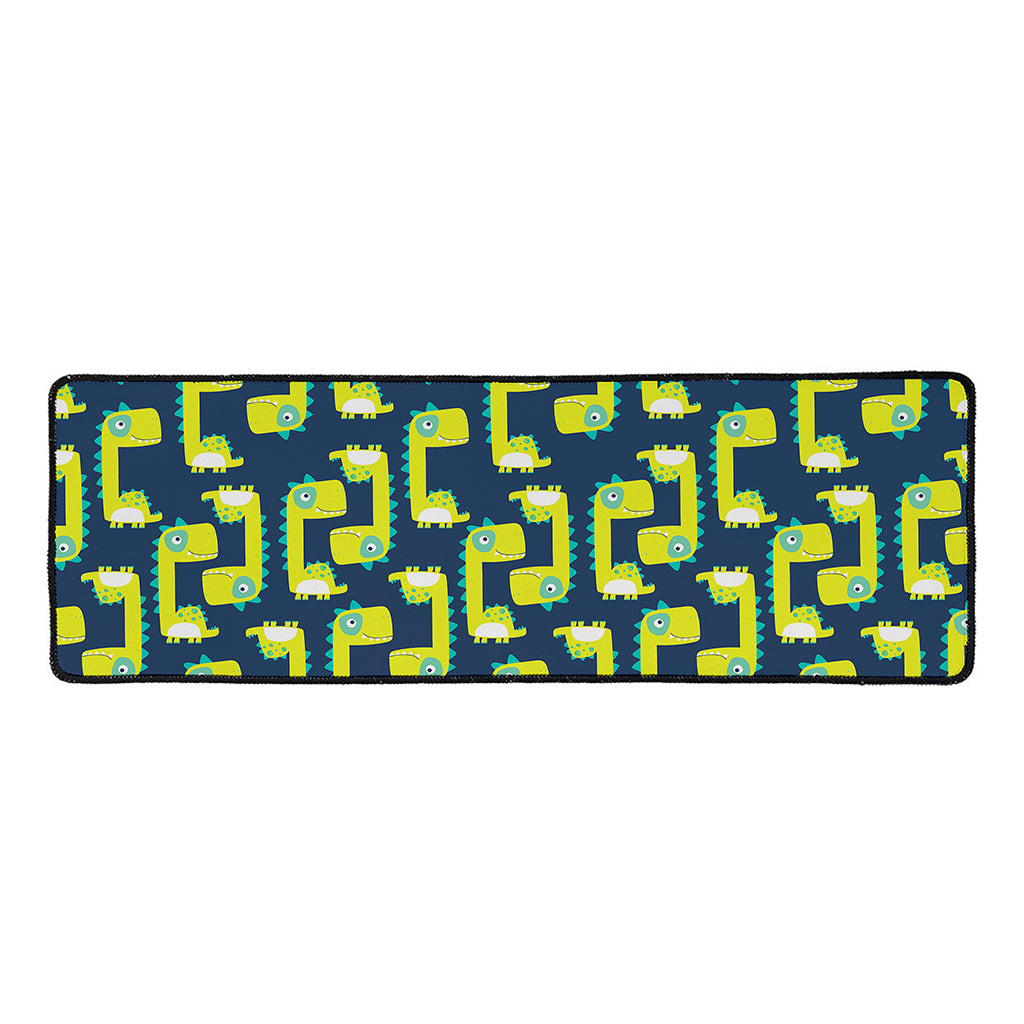 Little Green Dinosaur Pattern Print Long Kitchen Mat
